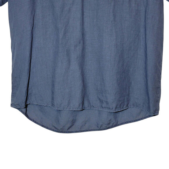 Beslika Blue Chambray Linen Tunic Top Short Sleeve Classic Minimalist Casual L - Picture 5 of 11